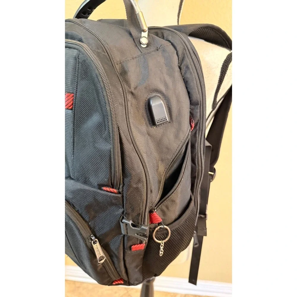 Travel Laptop‎ Backpack Black Red USB Charging School Work Carry On